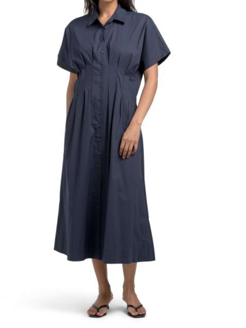 MODERN WORKS City Poplin Pleated Bodice Long Midi Dress